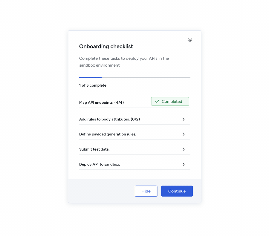 Animated checklist panel moving from the task list into task details
